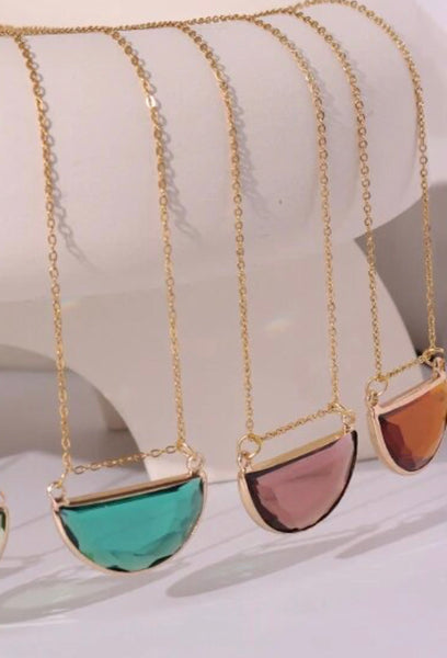 Necklace Green Crystal & Hold Half Circle Pendant