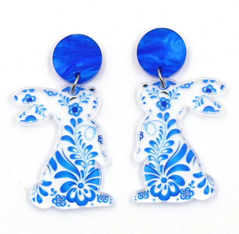 Blue Bunny Dangle Earrings