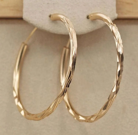 Small 38mm Etched Gold Plated Hoop Earrings