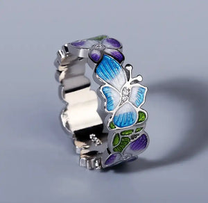 Silver Butterfly & Floral Ring, Size6