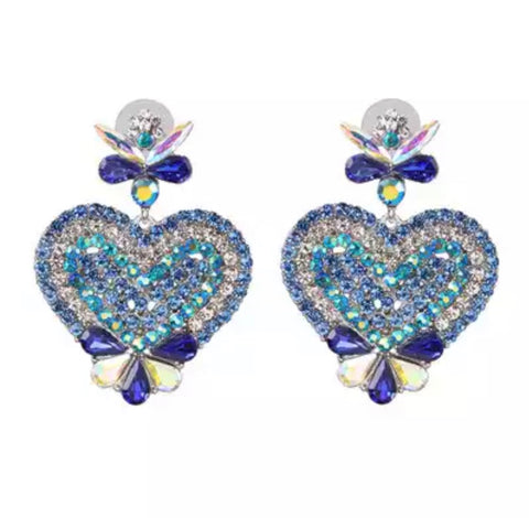 Blue Hearts Rhinestone Dangles