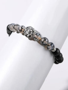 Small Lion & Marble Mens Bead Bracelet