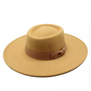 Camel Wide Brim Hat w/Fabric Bow