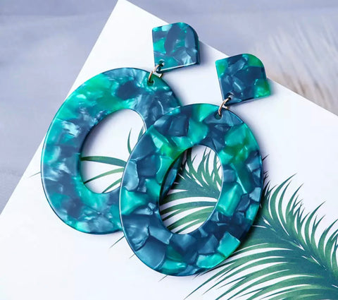 Aqua and Blue Acrylic Dangle Earrings