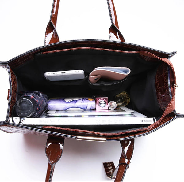 Wine Patent Leather Handle Bag
