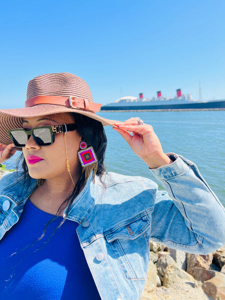 Brown Large Brim Straw Hat w/brown leatherette band