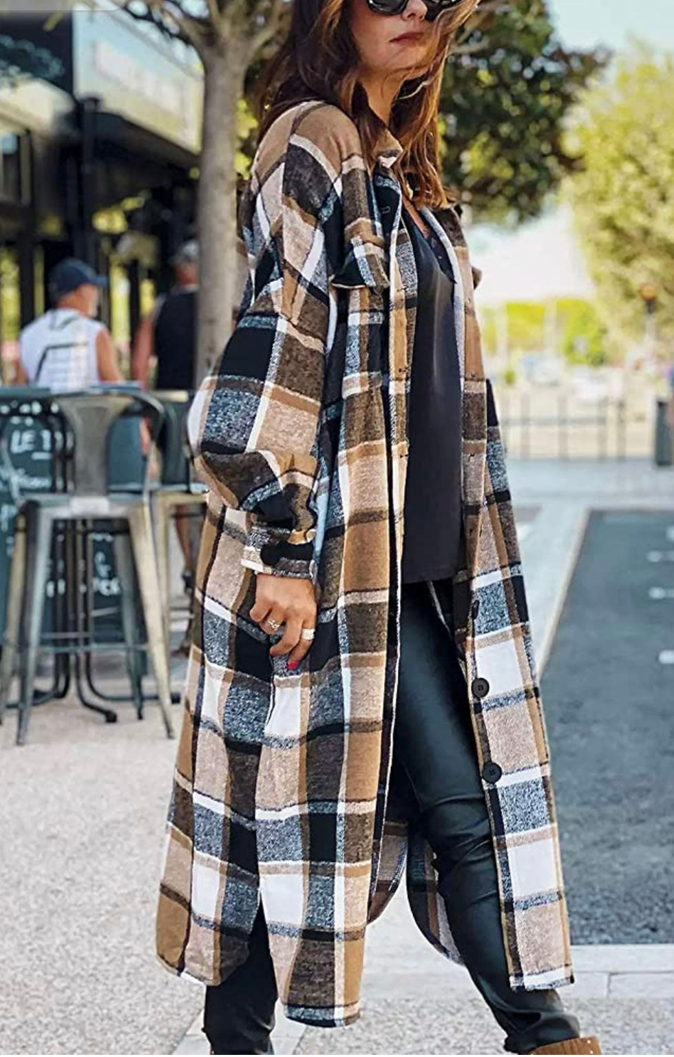 2X Long Plaid Fall Button Down Shacket