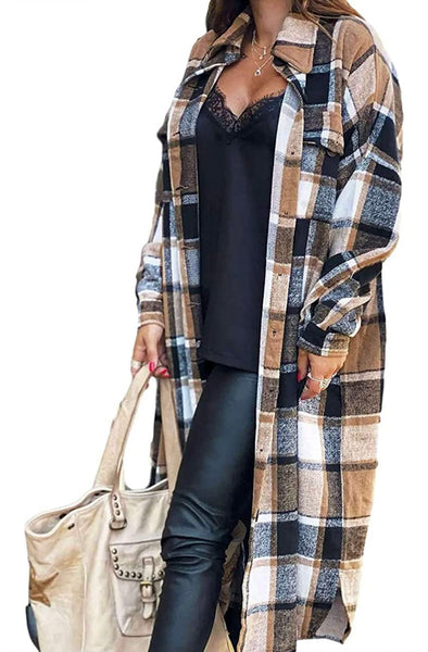 2X Long Plaid Fall Button Down Shacket