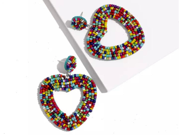 Hand Beaded Multicolored Hearts
