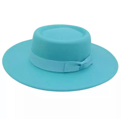Aqua Hat w/Fabric Bow