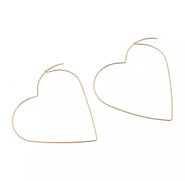 Thin Gold Heart Hoop Earrings