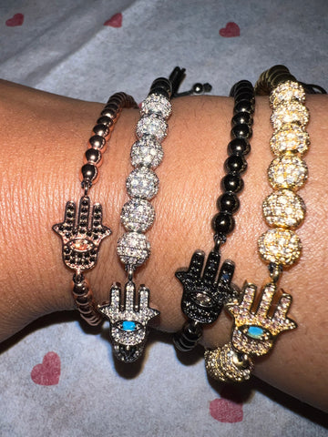 ROSE GOLD Beaded Rhinestone Hamsa Adjustable Bracelet