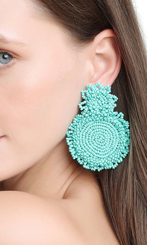 Aqua Beaded Double Circle Earrings