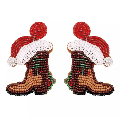 Brown Cowboy Boot Beaded Earrings