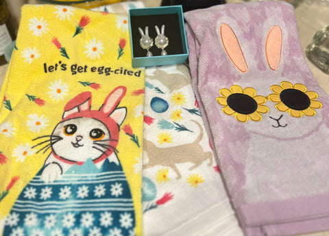 3pcs Bunny Towel Set & Bunny Earrings