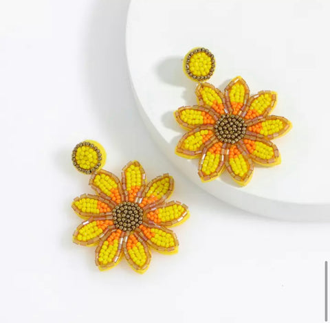 Hand beaded Sunflower Earrings