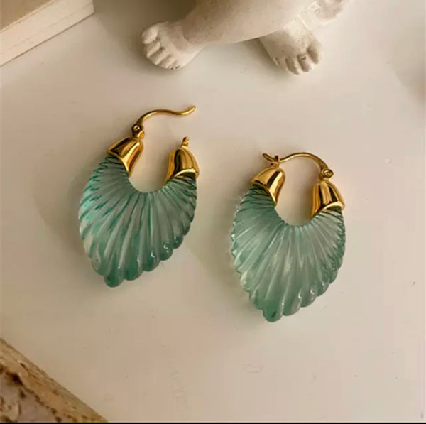 Translucent Mint Green Resin & Gold Hoops