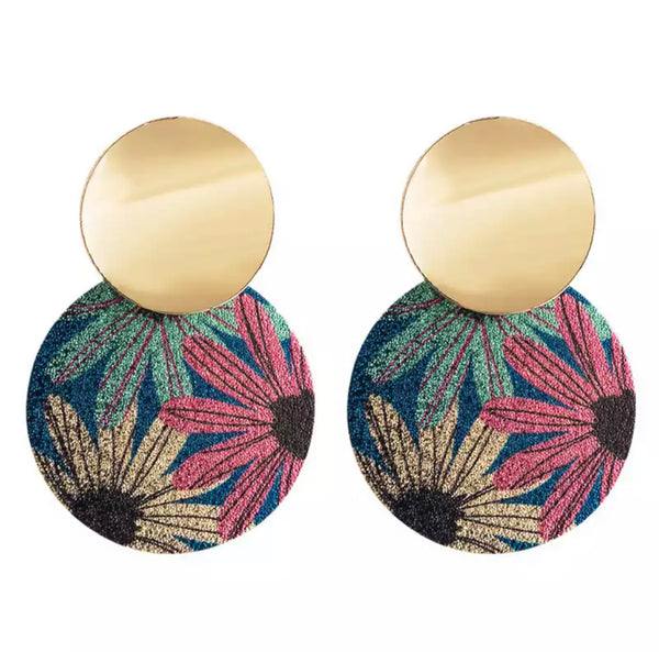 Round Gold and Sparkle Floral Earrings