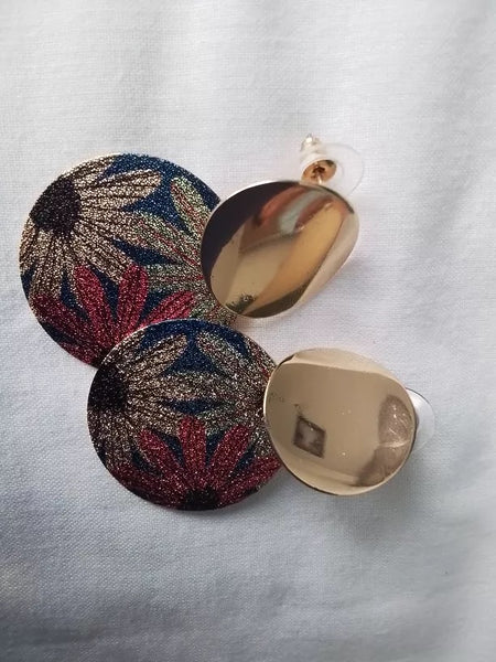 Round Gold and Sparkle Floral Earrings